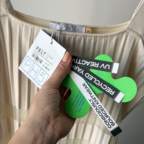 Rare‼️ PH5 SKYES UV REACTIVE Pleated Knit Cream Striped Dress L - Picture 4 of 11